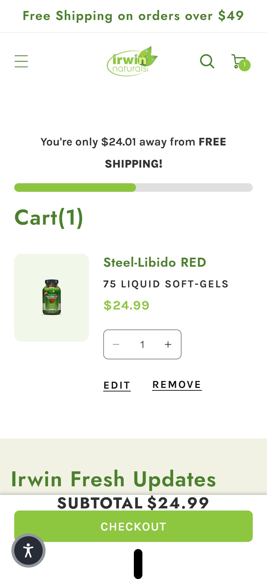 Irwin Naturals — Cart page (no cross-sell section)