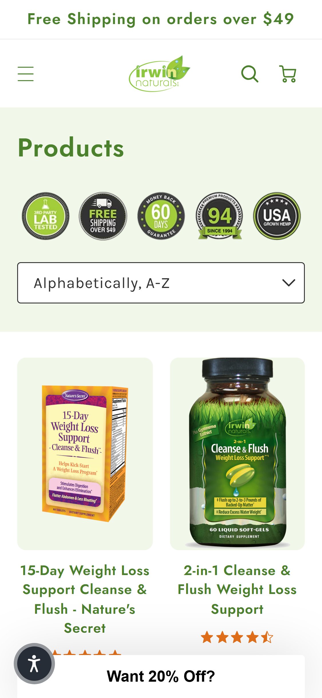 Irwin Naturals — /collections/all (sort-only, no filters)