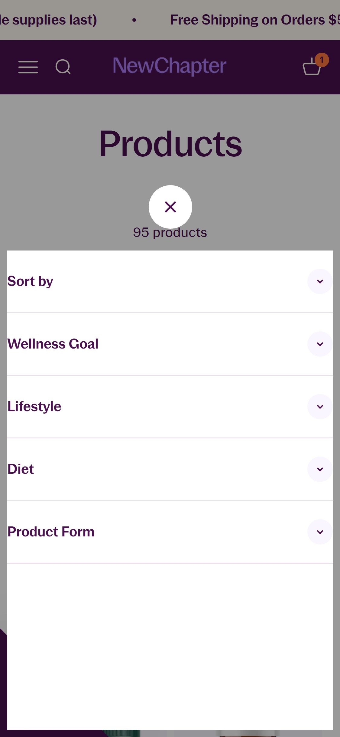 New Chapter — Collection (filter bar with facets)