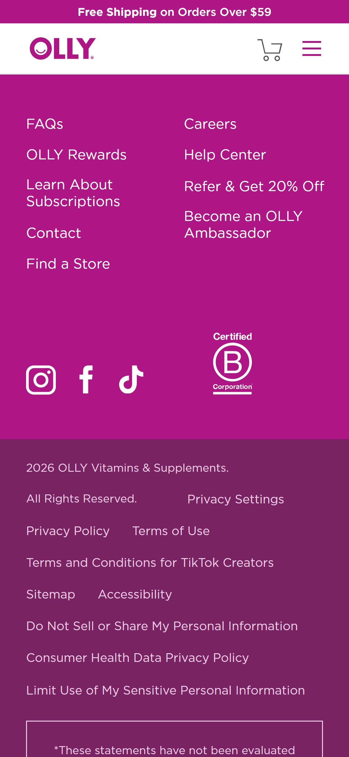 OLLY — Homepage (no intrusive popup)
