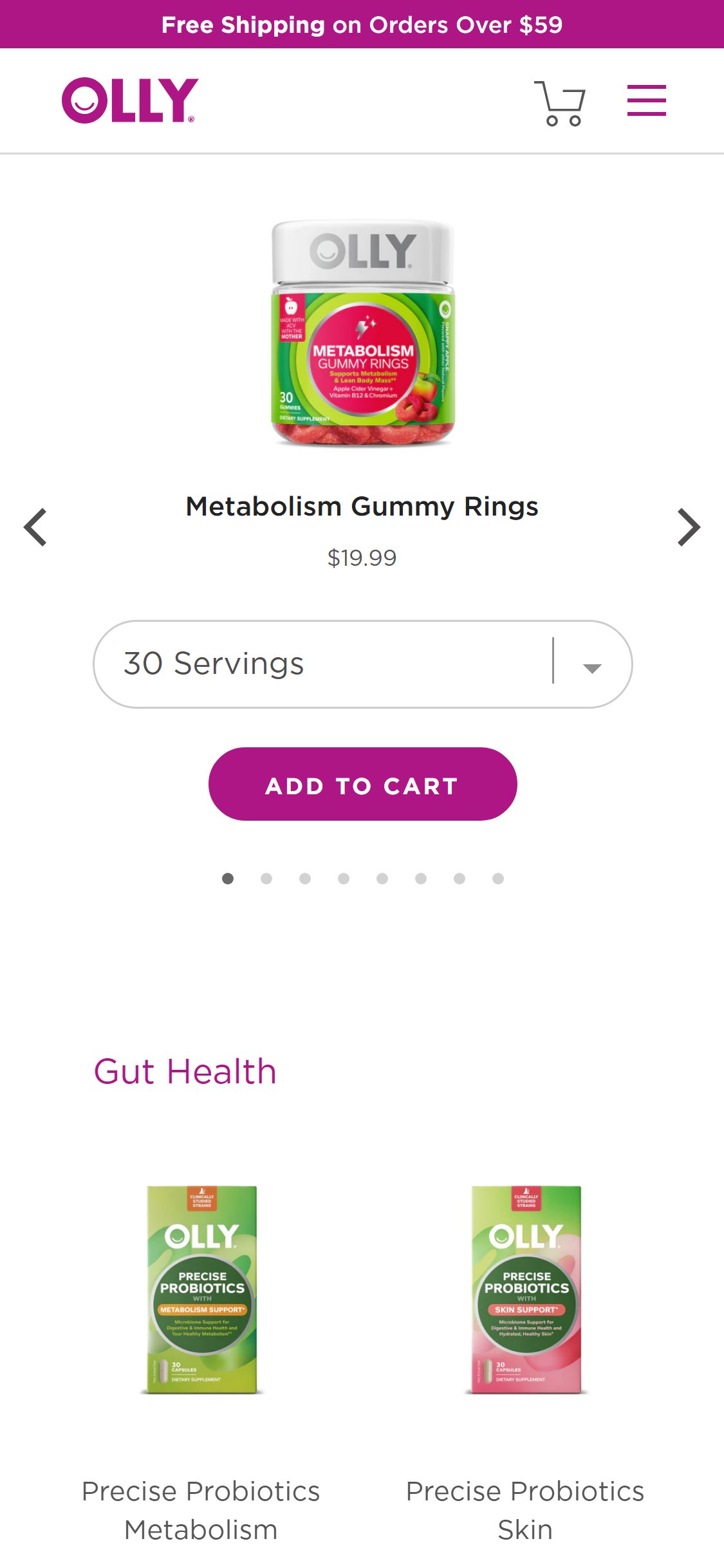 OLLY — Homepage (ADD TO CART on product tiles)